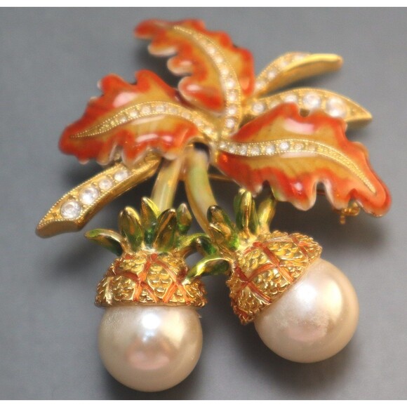 Joan Rivers Acorn Oak Leaf Brooch Vintage Rhinestone Pin - Picture 2 of 5